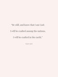 Psalm 46:10 Be Still and Know That I Am God scripture wall art with soft pink background