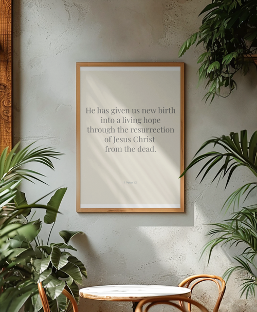 1 Peter 1:3 Wall Art – Living Hope Scripture Print (Christian Easter Decor Digital Download)